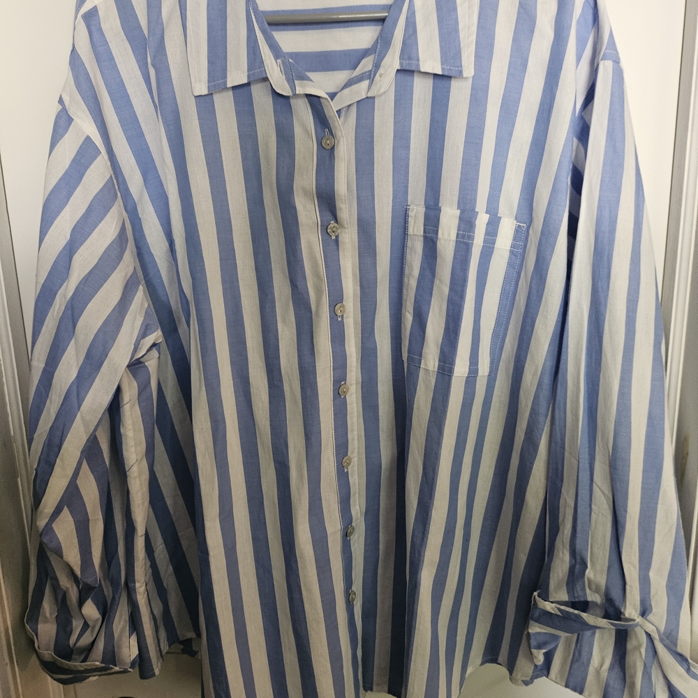 Maurices Sky and Ivory Striped Blouse